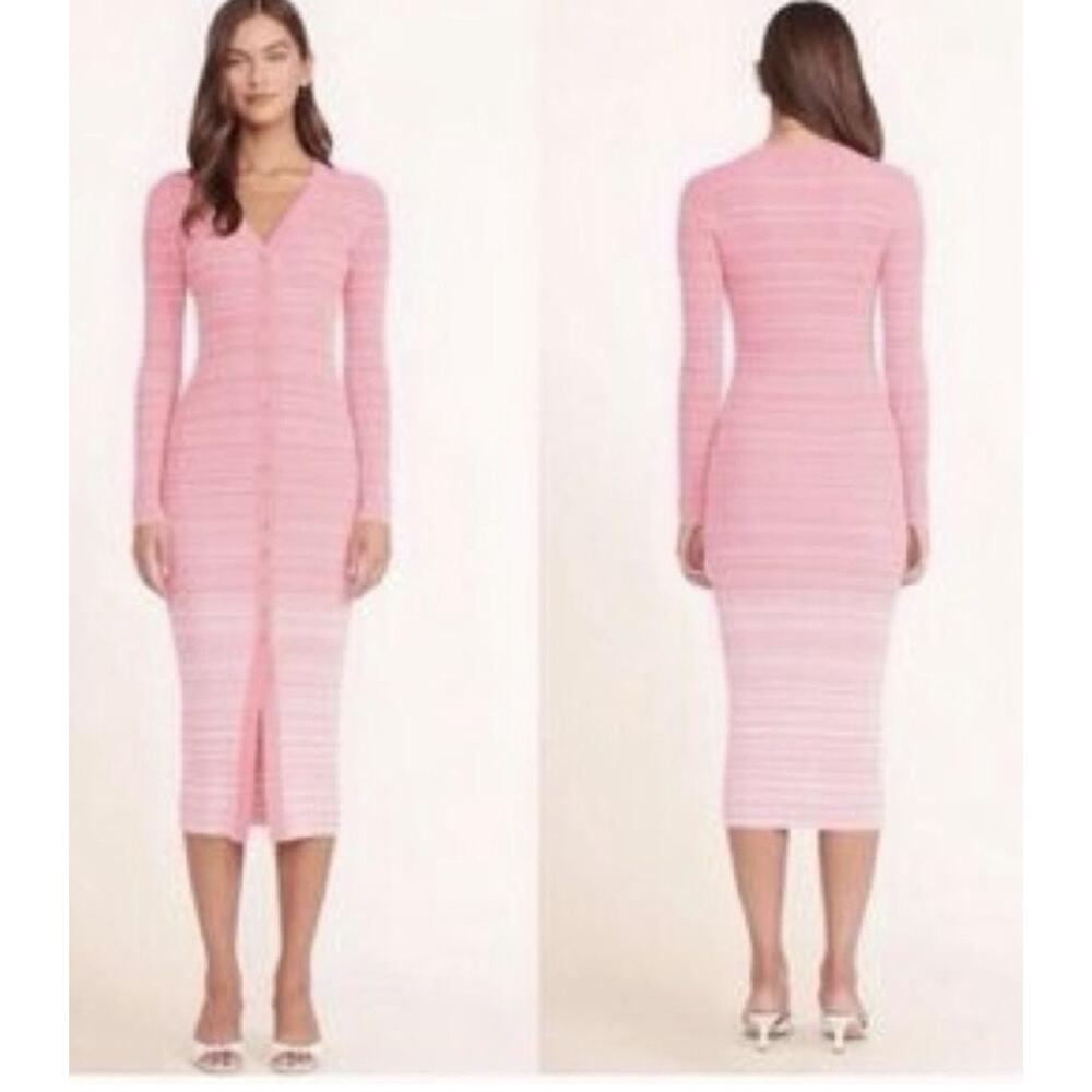 STAUD Shoko Sweater Dress Womens Medium Pink Striped Midi Ombre - Picture 11 of 12